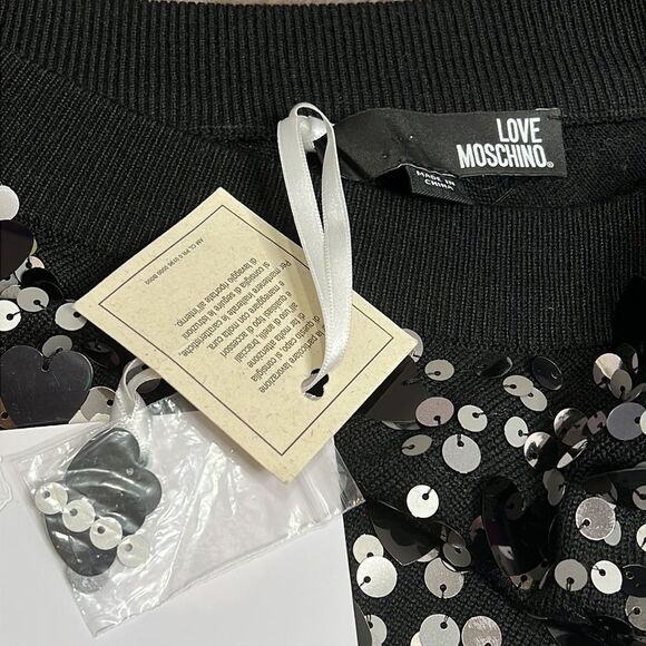 Love moschino Pailette Heart & Sequin Embellished One Shoulder Jumper Sweater - Picture 9 of 10